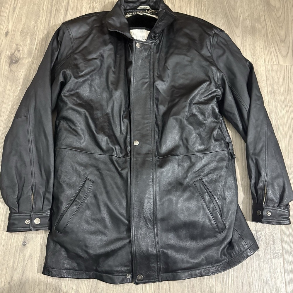 Vtg Leather Land USA Mens S Black Genuine Leather Jacket Fur Lined Heavy Biker
